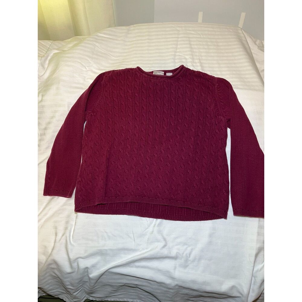 Villager Sport Cable Knit Sweater Womens Large Pink Crewneck Cozy
